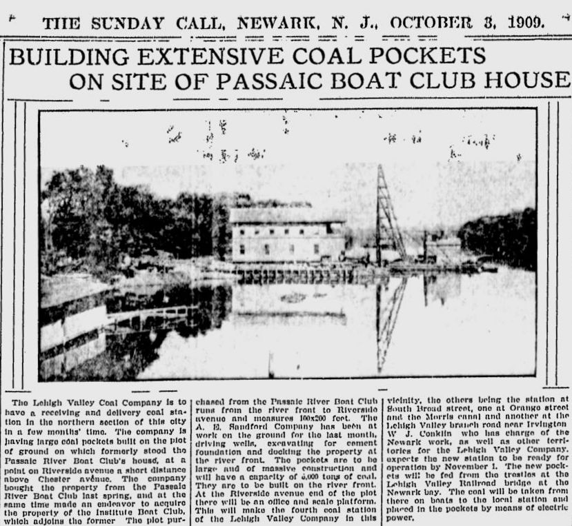 Building Extensive Coal Pockets on Site of Passaic Boat Club House
October 3, 1909
