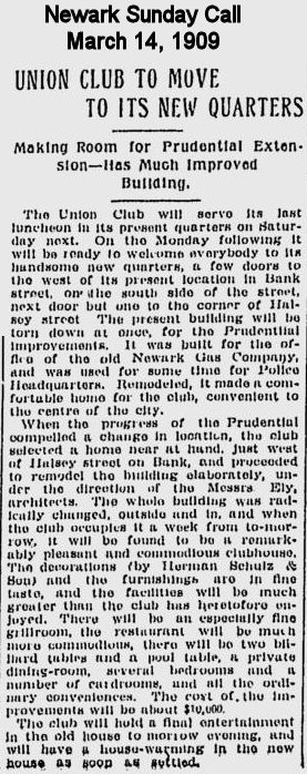 Union Club to Move to Its New Quarters
March 14, 1909
