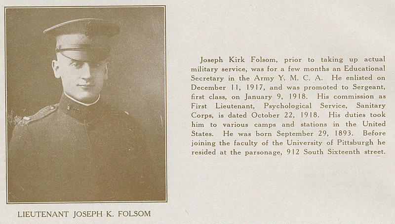 Folsom, Lieutenant Joseph K.
From "World War Veterans of the Phi Epsilon Club" 
1919  
