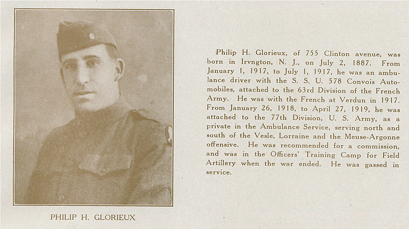 Glorieux, Philip H.
From "World War Veterans of the Phi Epsilon Club" 
1919  
