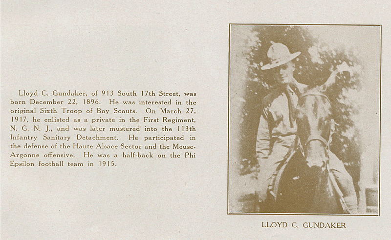 Gundaker, Lloyd C.
From "World War Veterans of the Phi Epsilon Club" 
1919  

