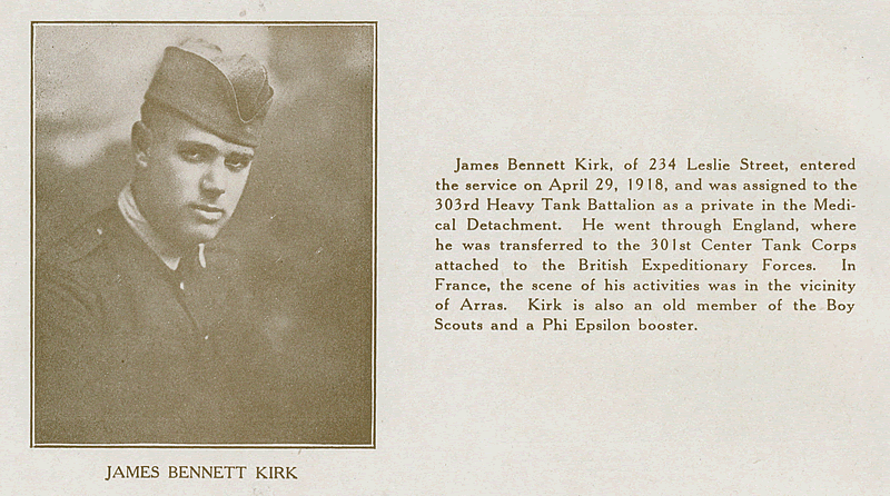 Kirk, James Bennett
From "World War Veterans of the Phi Epsilon Club" 
1919  
