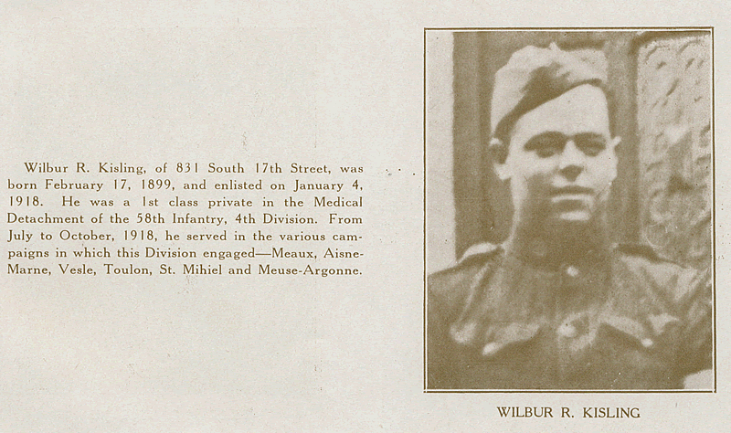 Kisling, Wilbur R.
From "World War Veterans of the Phi Epsilon Club" 
1919  
