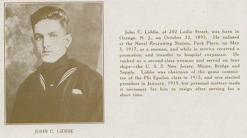 Liddie, John C.
From "World War Veterans of the Phi Epsilon Club" 
1919  
