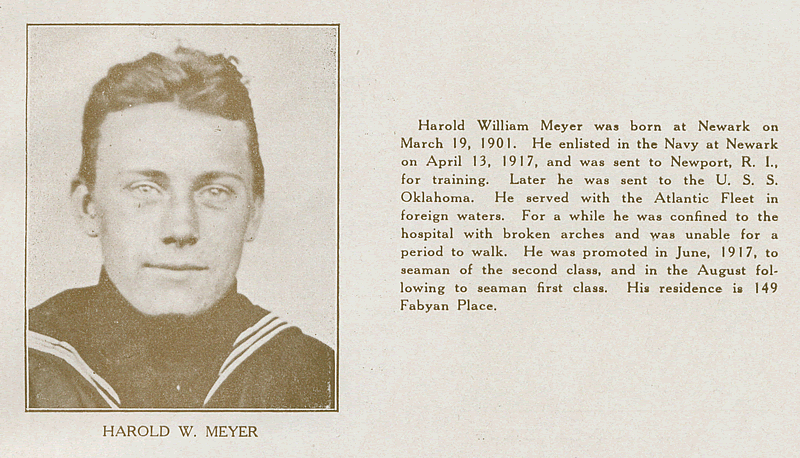 Meyer, Harold W.
From "World War Veterans of the Phi Epsilon Club" 
1919  

