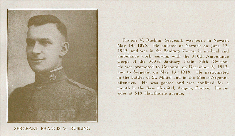 Rusling, Sergeant Francis V.
From "World War Veterans of the Phi Epsilon Club" 
1919  
