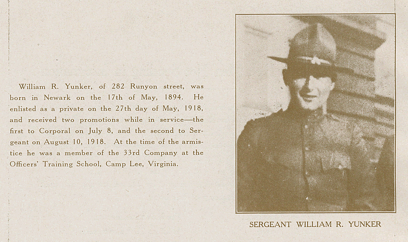 Yunker, Sergeant William R.
From "World War Veterans of the Phi Epsilon Club" 
1919  
