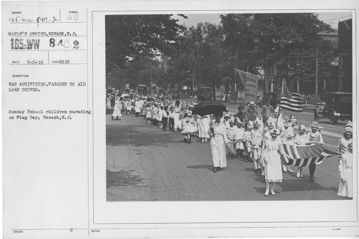 Sunday School Children Parading on Flag Day
