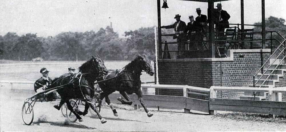 Bright Spot
Bright Spot (Cliff Hennion) wins first heat Class C Trot from Hollyrood Jasper (Joe Dodge) Newark, N. J. Matinee.

Photo from the June 1930 issue of Harness Horse
Photo courtesy of Don Daniels
