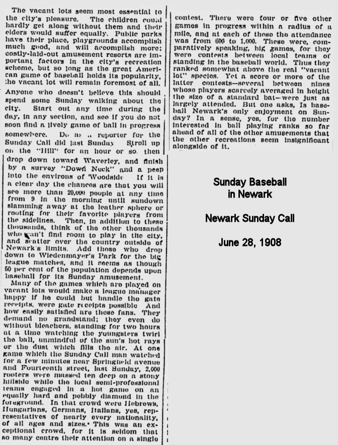 Sunday Baseball in Newark
June 28, 1908
