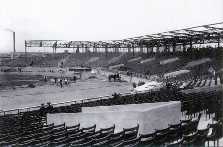 1926
Construction of the stadium using the same footprint, but expanded, from Wiedenmayer's Park
Photo from the Newark Public Library
