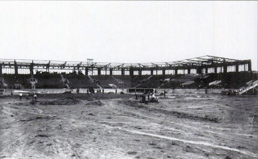 1926
Construction of the stadium using the same footprint, but expanded, from Wiedenmayer's Park
Photo from the Newark Public Library
