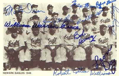1946
The Newark Eagles were incepted in 1936 when the Newark Dodgers merged with the Brooklyn Eagles. The Eagles sported the likes of Hall-of-Famers Larry Doby, Monte Irvin, Ray Dandridge, Leon Day, and Willie Wells. The Eagles shared Ruppert Stadium with the Newark Bears, beginning in 1936.

The Newark Eagles had many standout players, but two entered the baseball history books: Larry Doby, the first black player in the American League (Cleveland Indians), and Don Newcombe, Brooklyn Dodgers rookie of the year
