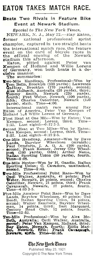 Eaton Takes Match Race
May 23, 1921
