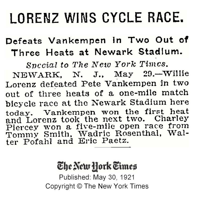 Lorenz Wins Cycle Race
May 30, 1921
