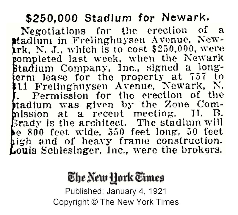 $250,000 Stadium for Newark
January 4, 1921
