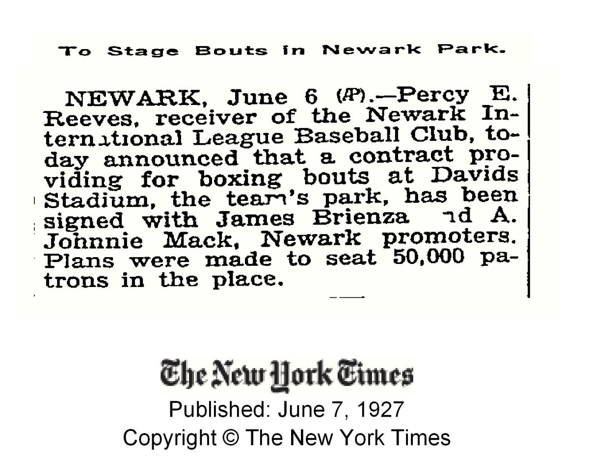 19270607 - To Stage Bouts in Newark Park
June 7, 1927
The New York Times
