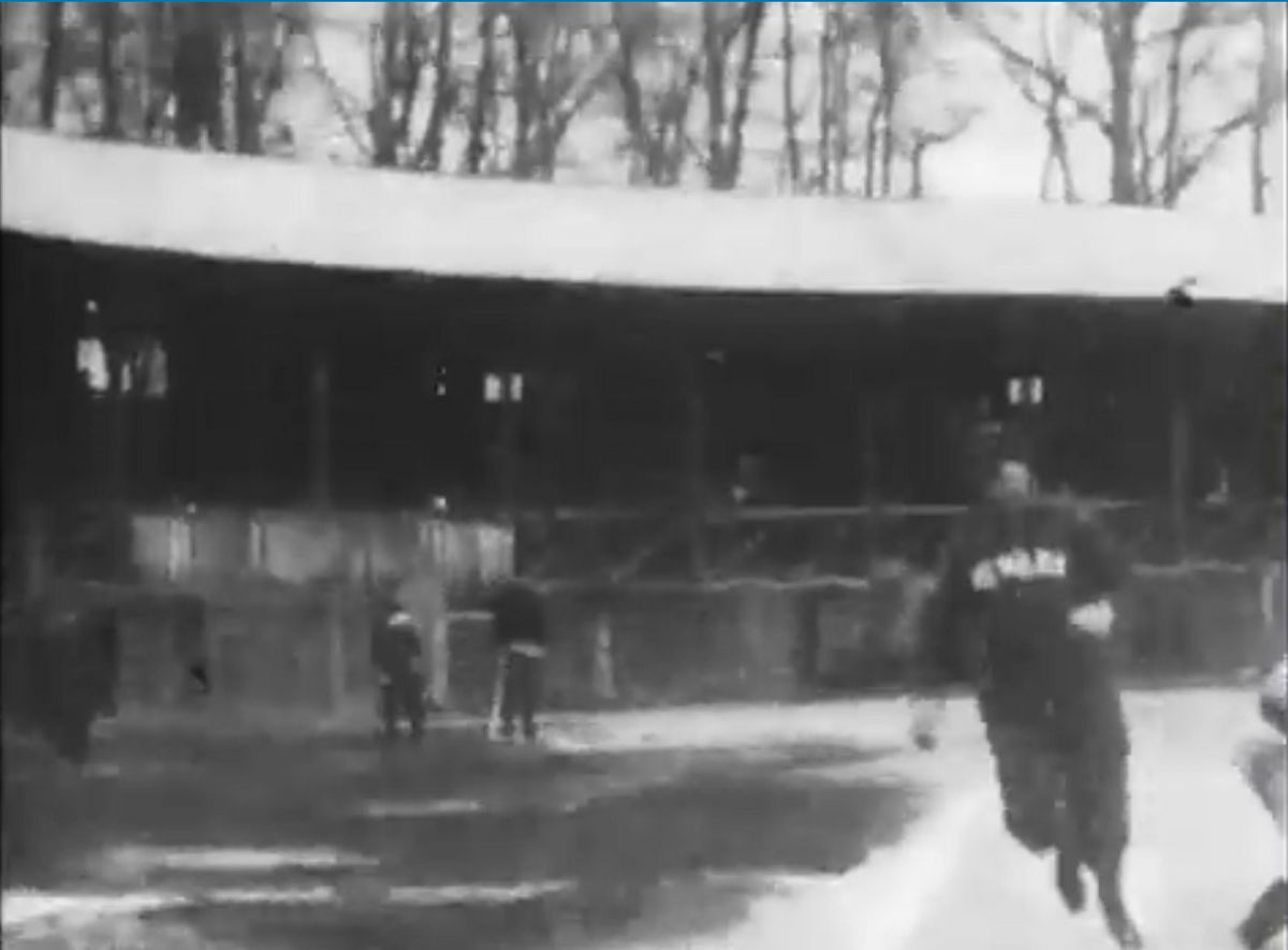 A slightly blurry still from a movie shot by Thomas Edison of a baseball game between the Newark Colts & the Reading Coal Heavers in 1898. It was most likely shot at Wiedenmayer Park which became Ruppert Stadium in 1932. The movie was found on the LOC site by Gonzalo Alberto.
