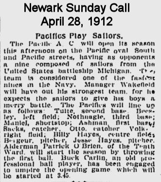 Pacifics Play Sailors
April 28, 1912
