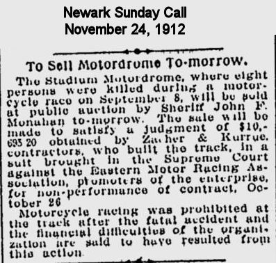 November 24, 1912
To Sell Motordrome Tomorrow
