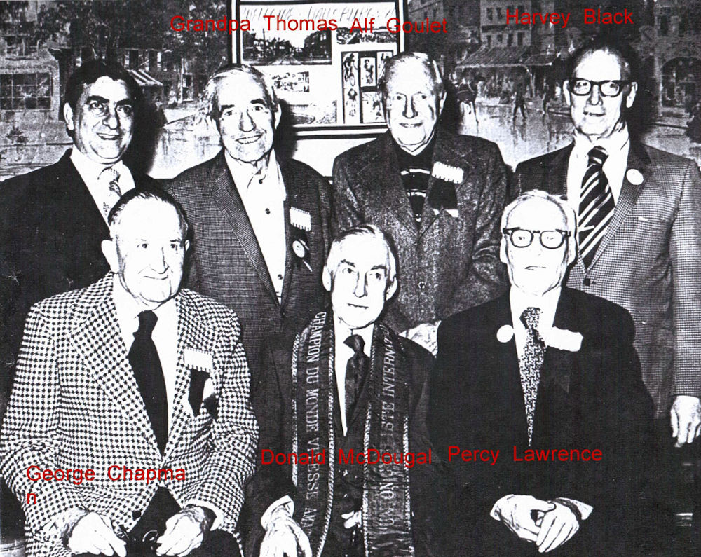 loyd Thomas, Alf Goulet, Harvey Black, George Chapman, Donald McDougal & Percy Lawrence
Photo from Karen Thomas Serecka
