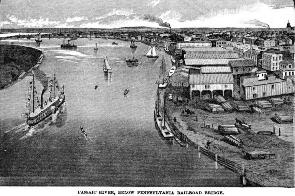 Drawing below the Penn RR Bridge 1887
Image from "Quarter-century's Progress of New Jersey's Leading Manufacturing Center"
