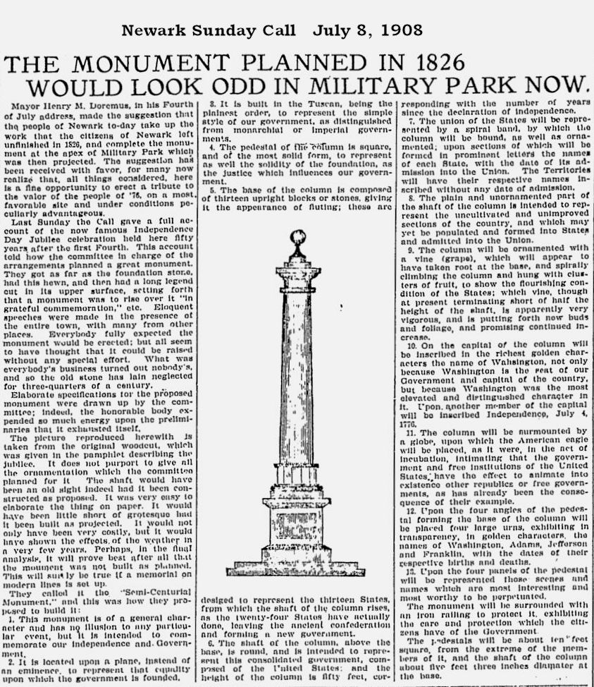 The Monument Planned in 1826 Would Look Odd in Military Park Now
July 8, 1908
