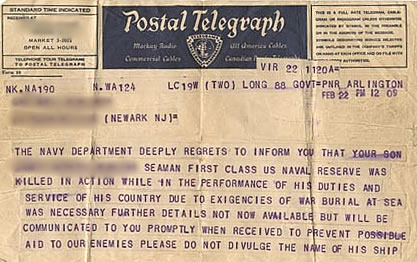 World War II Killed in Action Telegram
