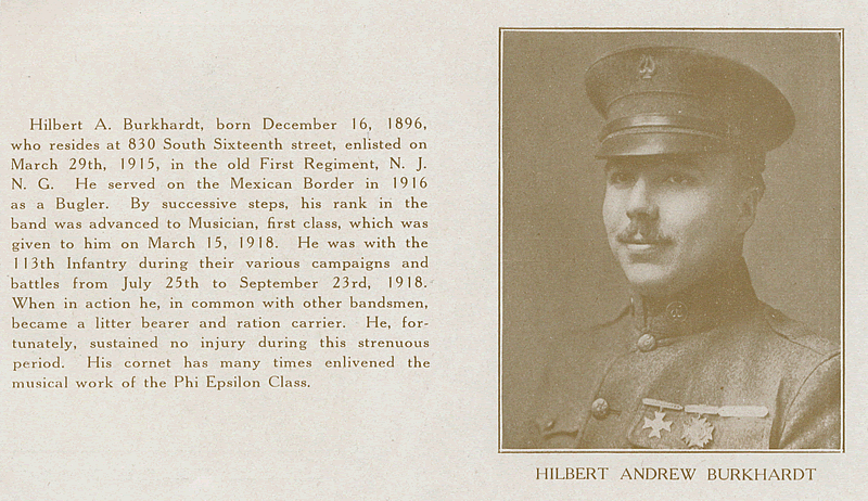 Burkhardt, Hilbert Andrew
From "World War Veterans of the Phi Epsilon Club" 
1919  
