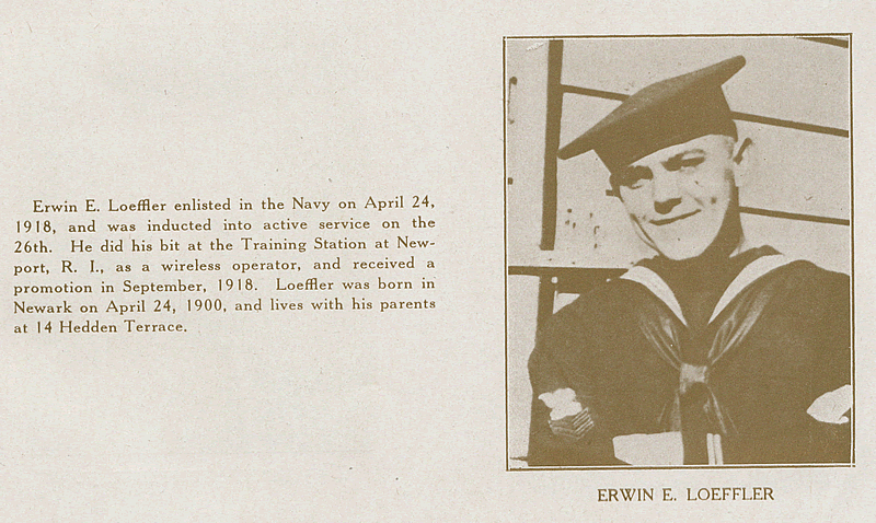 Loeffler, Erwin E.
From "World War Veterans of the Phi Epsilon Club" 
1919  
