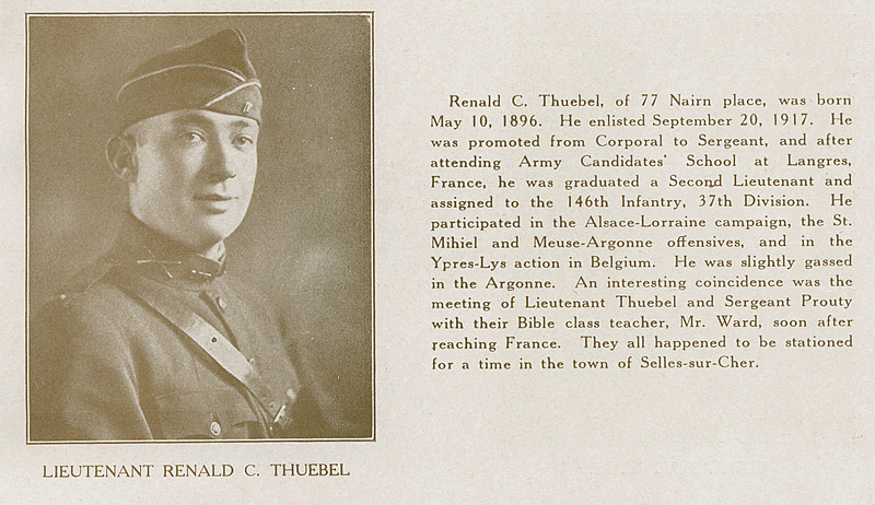 Thuebel, Lieutenant Renald C.
From "World War Veterans of the Phi Epsilon Club" 
1919  
