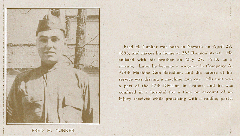 Yunker, Fred H.
From "World War Veterans of the Phi Epsilon Club" 
1919  
