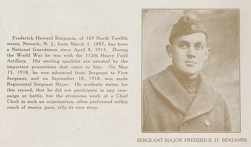 Benjamin, Sergeant-Major Frederick H.
From World War Veterans of the Phi Epsilon Club, 1919
