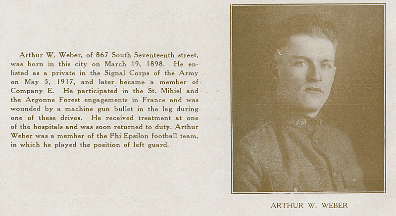 Weber, Arthur W.
From "World War Veterans of the Phi Epsilon Club"
