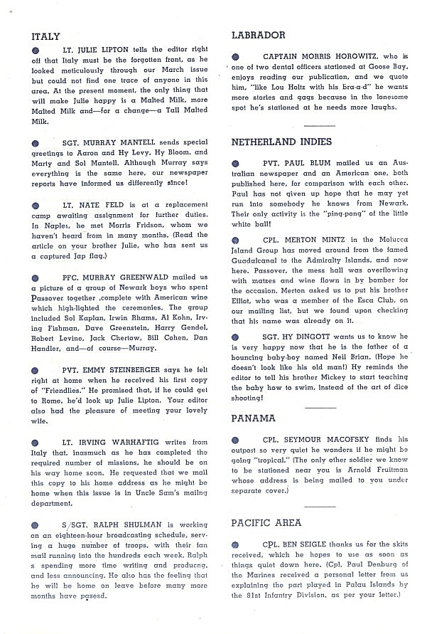 Page 5
Published by the Newark Y. M. & Y. W. H. A. for Men and Women
in the Armed Forces from Essex County.

Submitted by Nat Bodian
