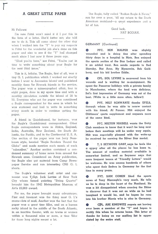 Page 7
Published by the Newark Y. M. & Y. W. H. A. for Men and Women
in the Armed Forces from Essex County.

Submitted by Nat Bodian
