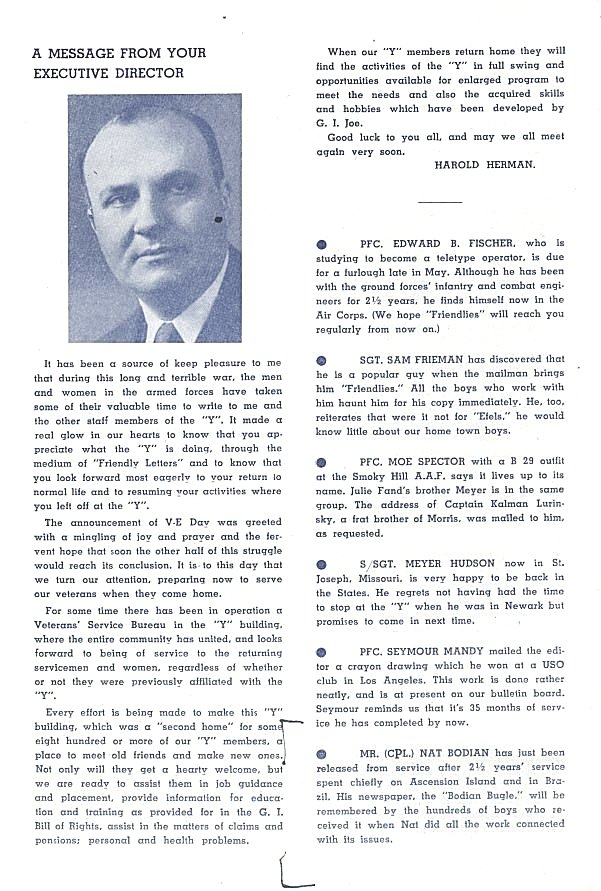 Page 12
Published by the Newark Y. M. & Y. W. H. A. for Men and Women
in the Armed Forces from Essex County.

Submitted by Nat Bodian
