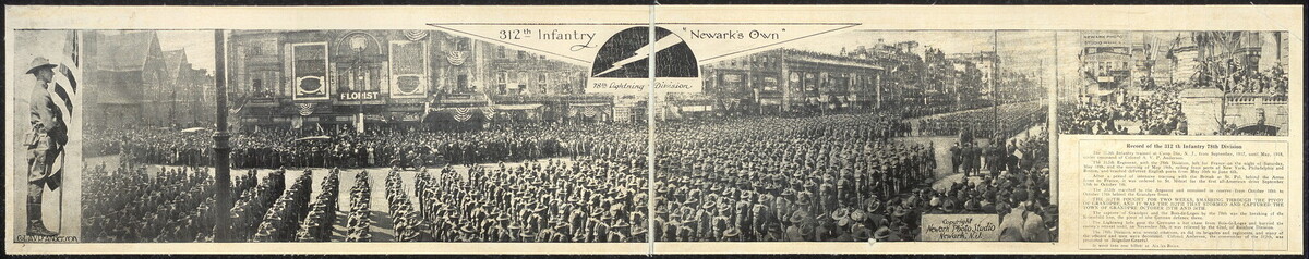 312th Infantry, 78th Lightning Division, April 22,1919, by the Newark Photo Studio, passing the Paramount Theater, Market St.
Photo from Rich Olohan

