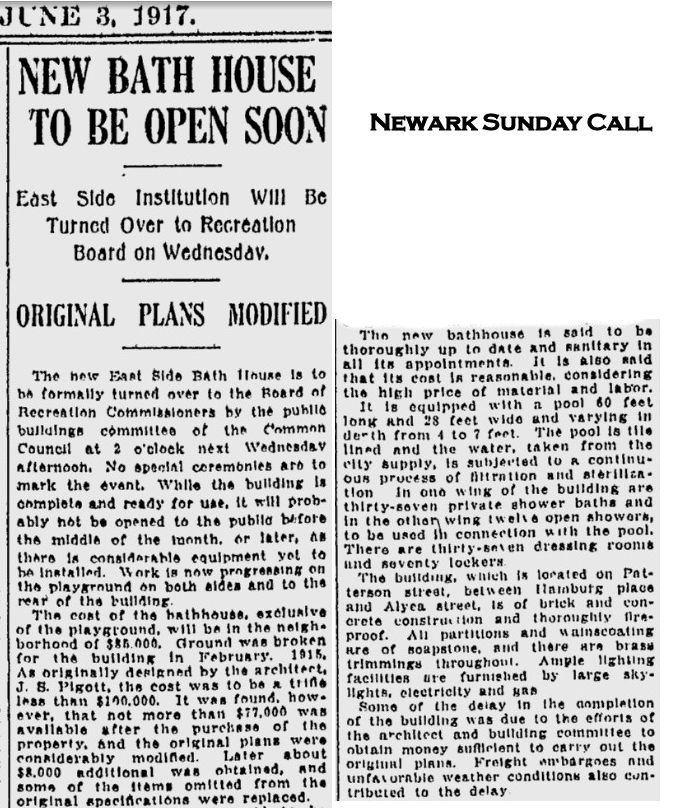 New Bath House to be Open Soon
June 3, 1917
Newark Sunday Call
