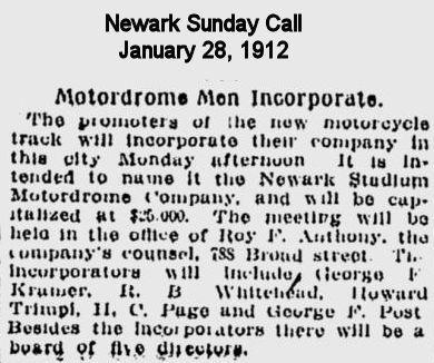 January 28, 1912
Motordrome Men Incorporate
