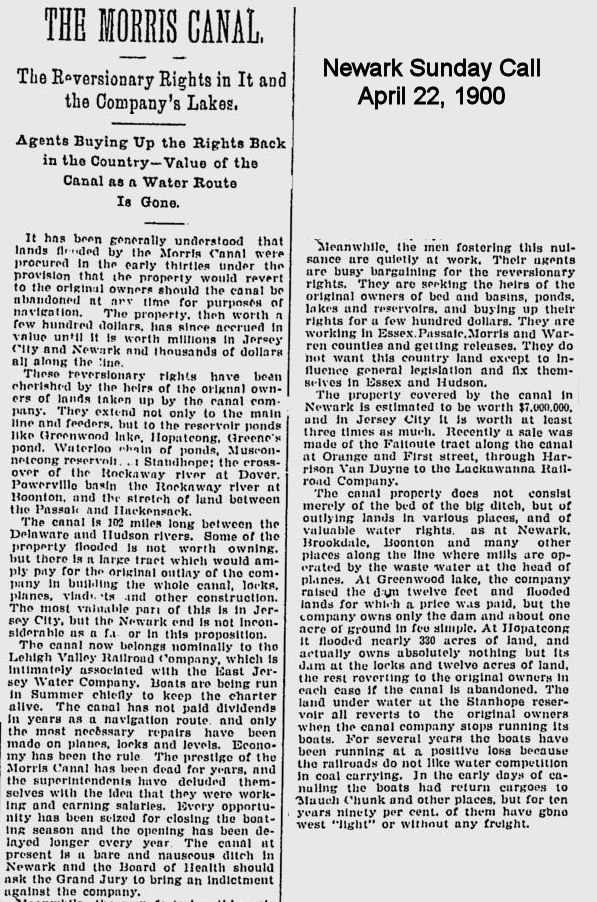 The Reversionary Rights in the Morris Canal and the Company's Lakes
April 22, 1900
