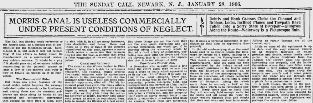 Morris Canal is Useless Commercially Under Present Conditions of Neglect
January 28, 1906
